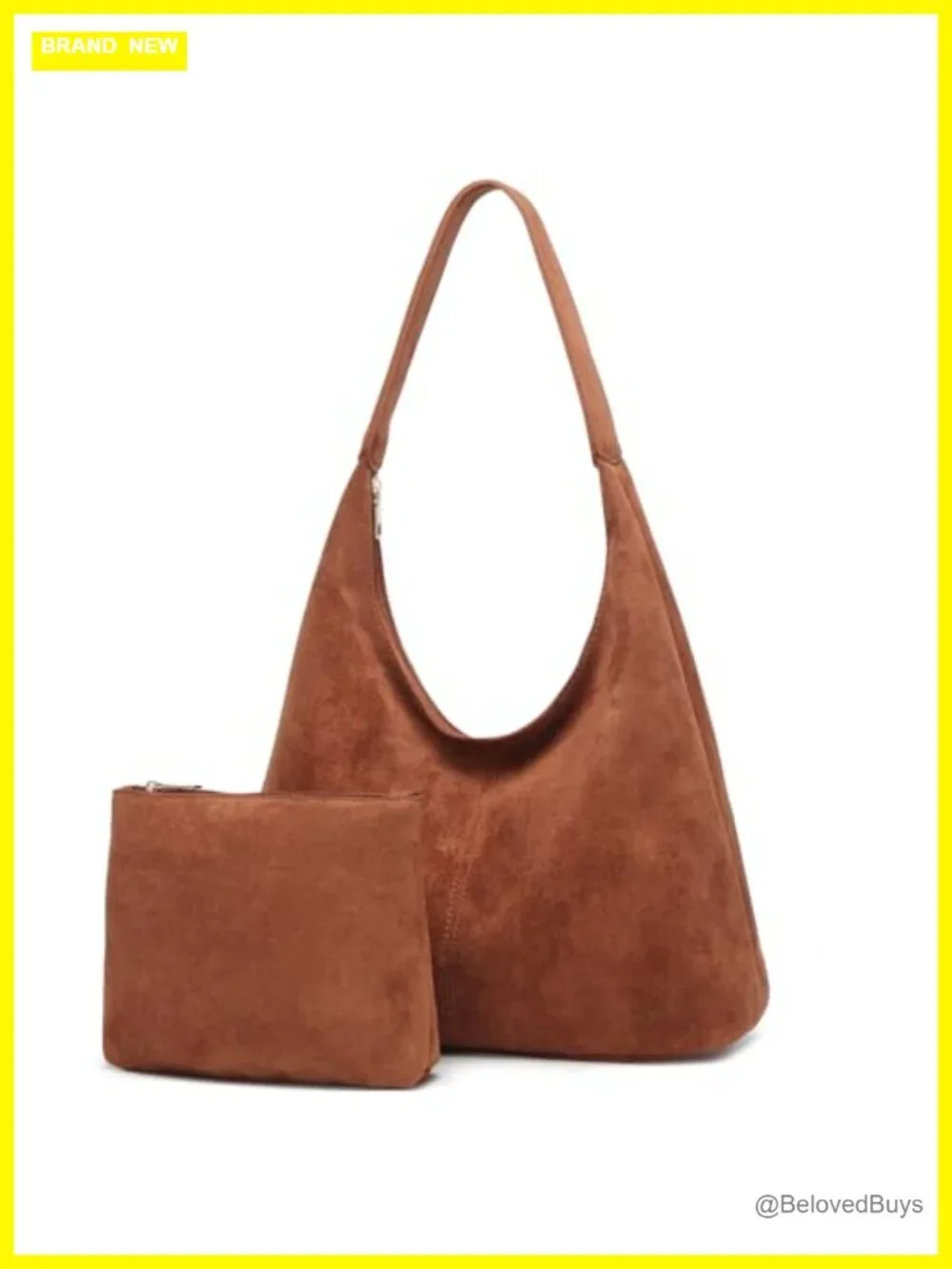 Faux Suede Slouchy Hobo Bag with Removable Pouch Cresent Tote Shoulder Purse